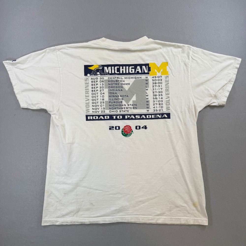 Vtg Michigan Wolverines T-Shirt Men XL White Rose Bowl 2004 NCAA Football Y2K